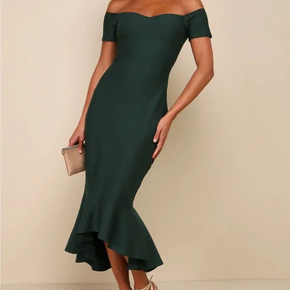 dark green midi dress for wedding Retrofete Ellen Dress in Dark Green main image 0